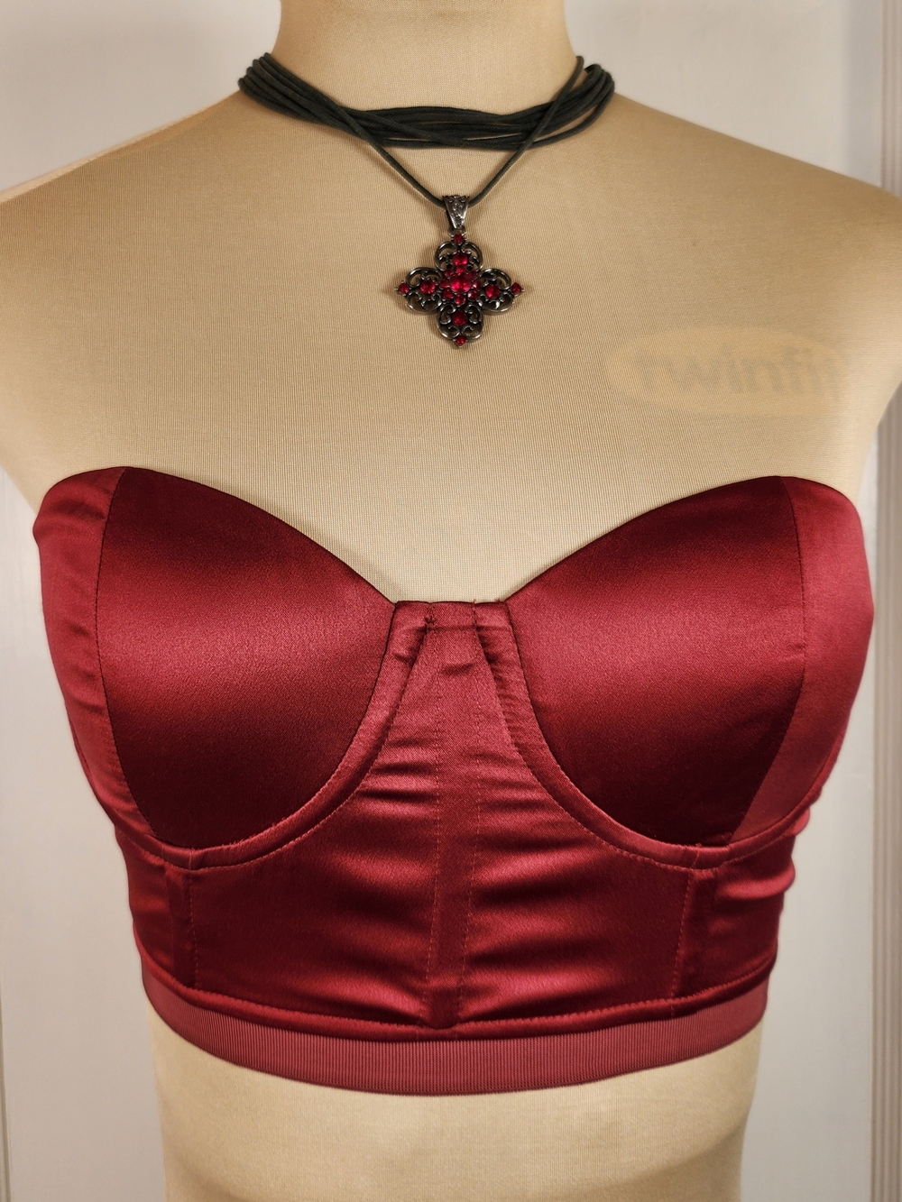 Michael Costello X Revolve Crop Satin Dark Red Corset Top XS